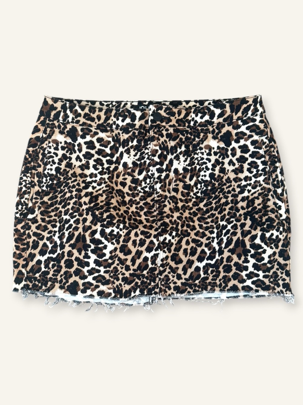 Leopard Animal Print Denim Mini Skirt Raw Hem Joe Fresh Large Like New